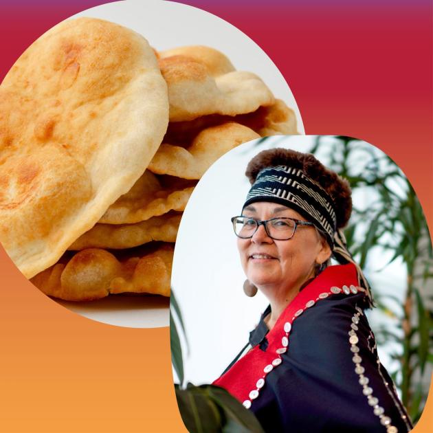 An image of both fried bread baking and presenter Kung Jaadee