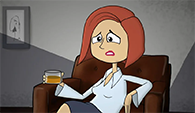 Cartoon of woman drinking a glass of whiskey