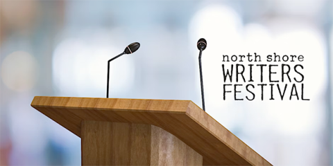 a lectern with two microphones