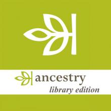 Ancestry Library Edition logo, a white leaf on a green and white background with the words Ancestry Library Edition