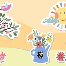 collage of spring-themed stickers