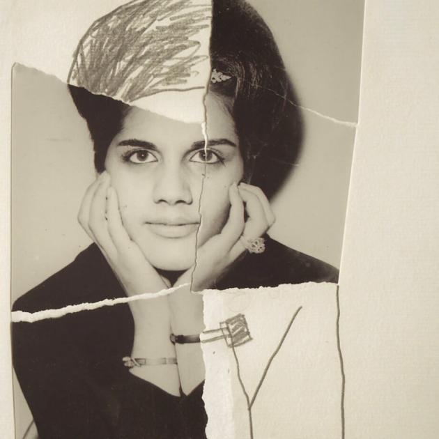 Radiograph of a family — Iranian documentary series with PELAN Sepia photograph of woman holding head in hands with multimedia elements and sketches