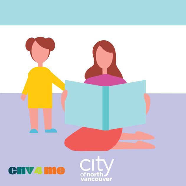 illustration of child and caregiver reading a book