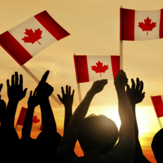 Canadian Citizenship People holding Canadian flags