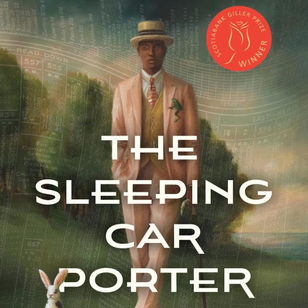 A Black man in a light pink suit and boater hat, behind the title The Sleeping Car Porter