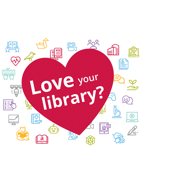 Become a trustee Image of a red heart with the text "Love your library?"