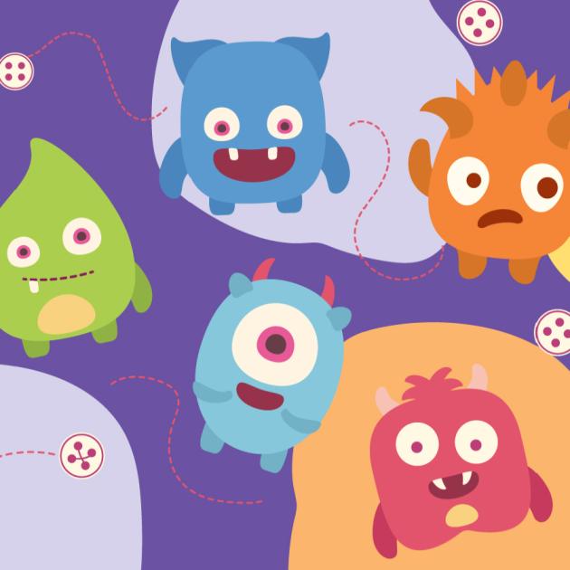 Terrible teddies Illustration of monsters and creatures with buttons and stitches
