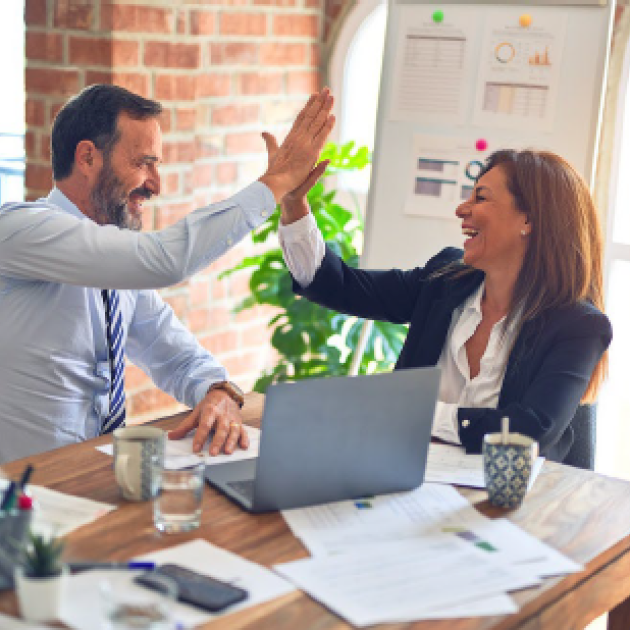 Starting your own business Two people clapping their hands