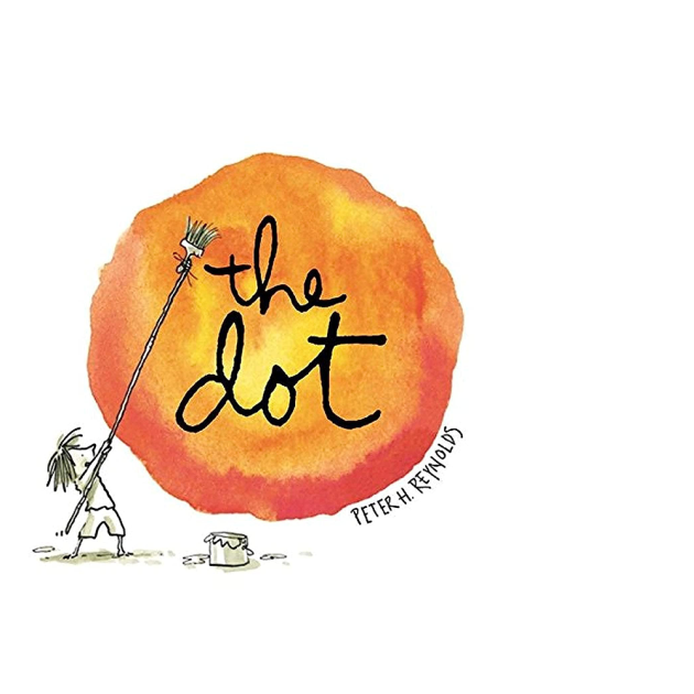 cartoon of a child painting a huge orange circle with the text "the dot" on it cartoon of a child painting a huge orange circle with the text "the dot" on it