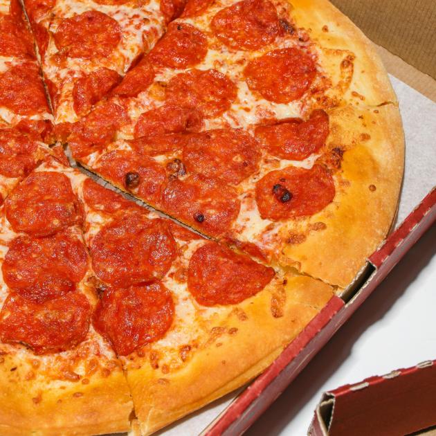 Pepperoni pizza in a pizza box