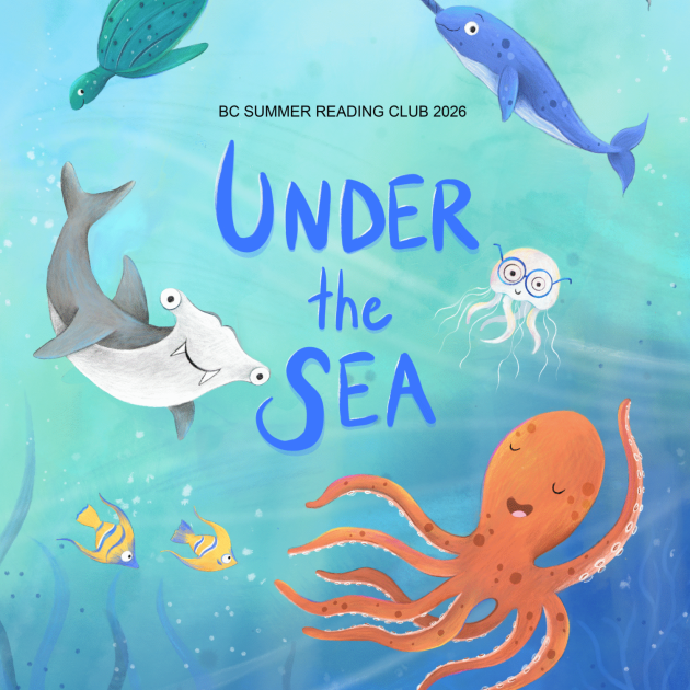 illustration of various marine life like a shark and an octopus swimming in the ocean