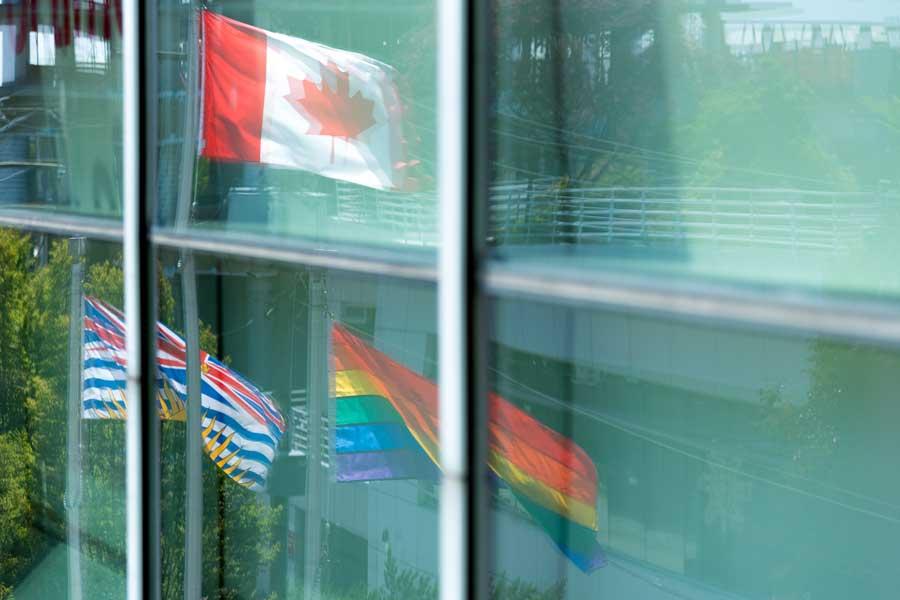 Pride flag in Civic Plaza