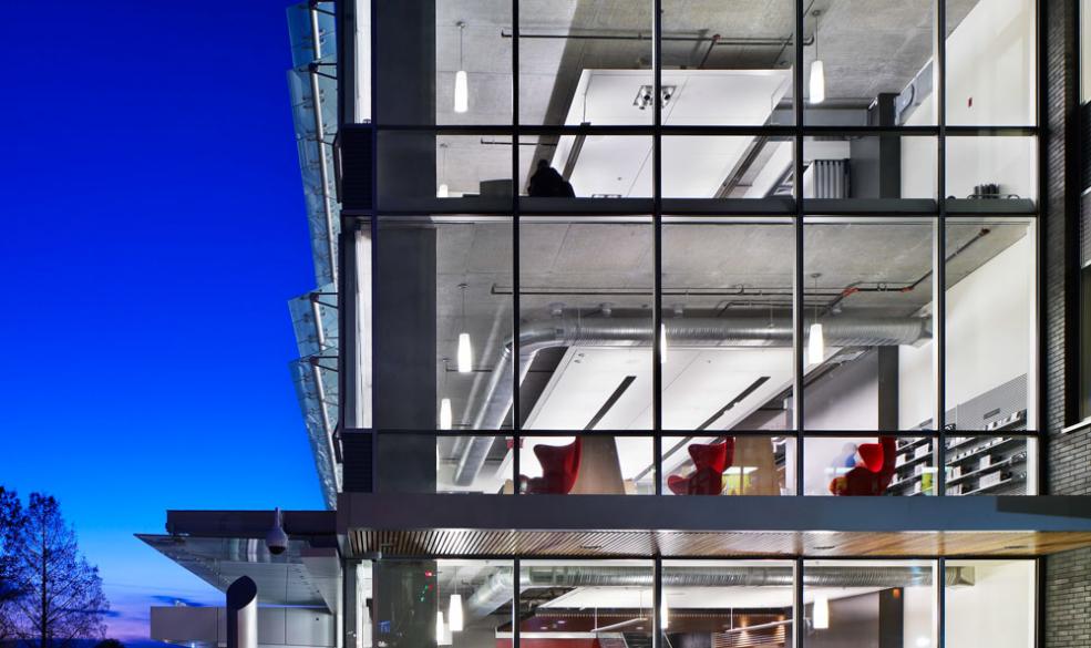 Outside of the library building at night