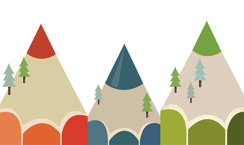 illustration of pencils pointing up, with trees on them, symbolizing the North Shore mountains