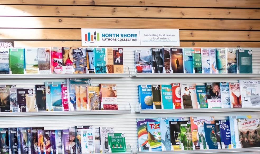 North Shore Authors Collection books on a library shelf
