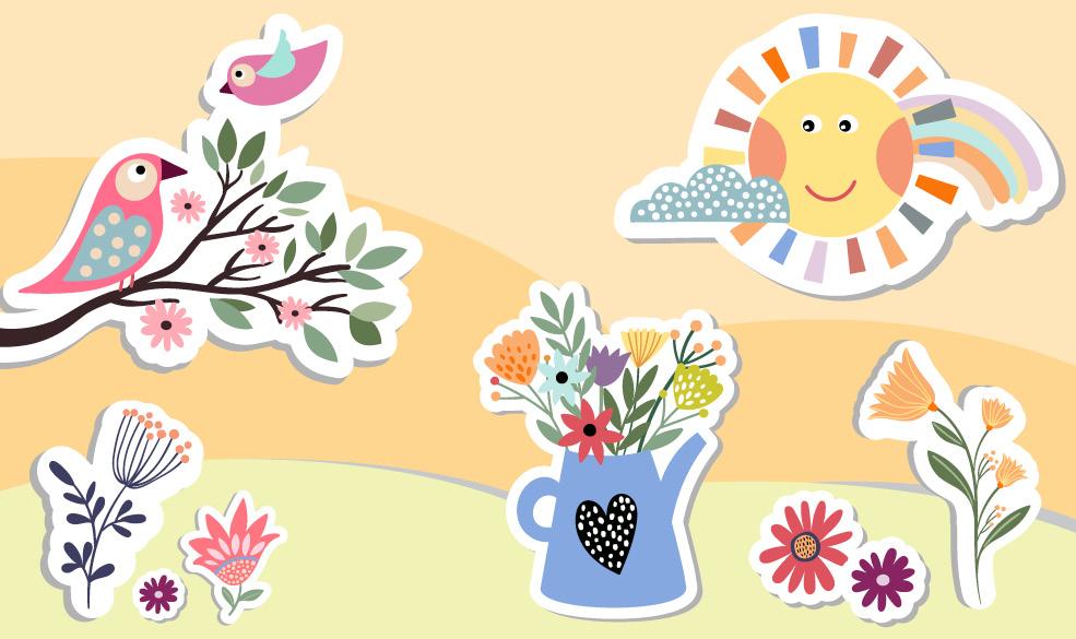 collage of spring-themed stickers