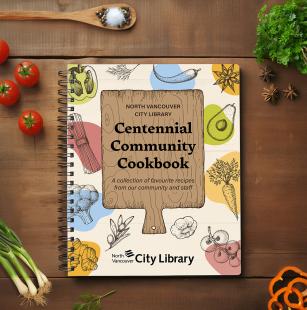 A photograph of the library's centennial community cookbook