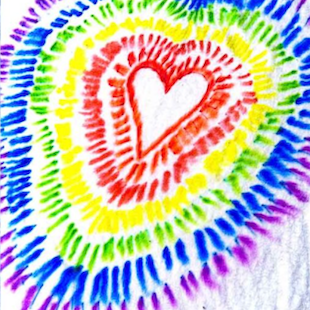 a colourful design with a heart symbol at the centre