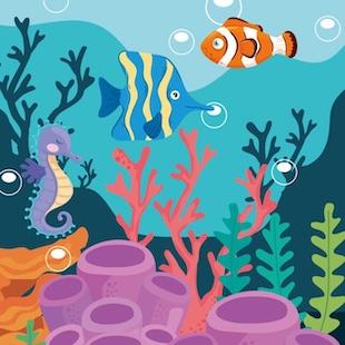 illustration of tropical fish in an aquarium