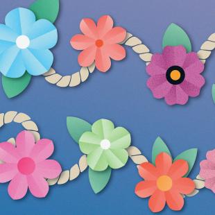 Illustration of felt flowers attached to rope, making a flower garland