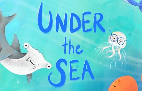 illustration of a smiling shark and a jellyfish wearing spectacles